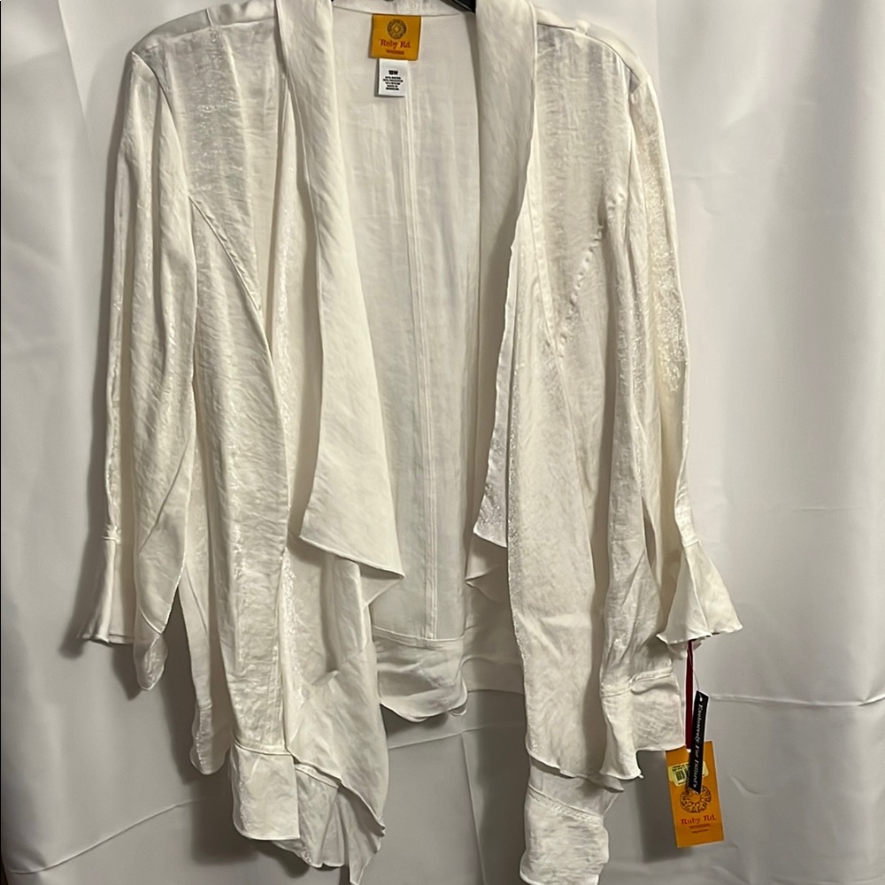 Ruby Rd. White Cardigan Soft Knit Open Front Long Sleeve